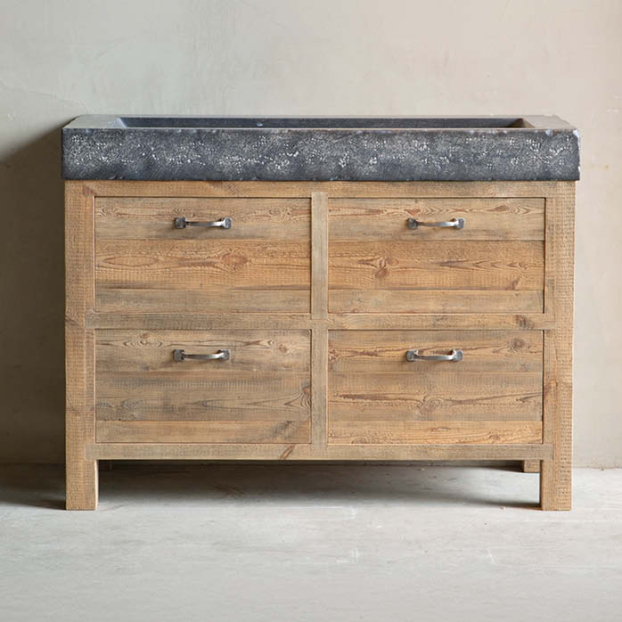 Badkamermeubels Oregon pine ladekast bathroom Belgisch hardsteen