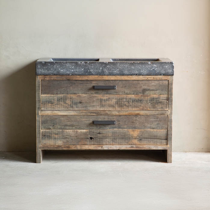 badkamermeubel grijs eiken oud hout wastafelmeubel hardsteen