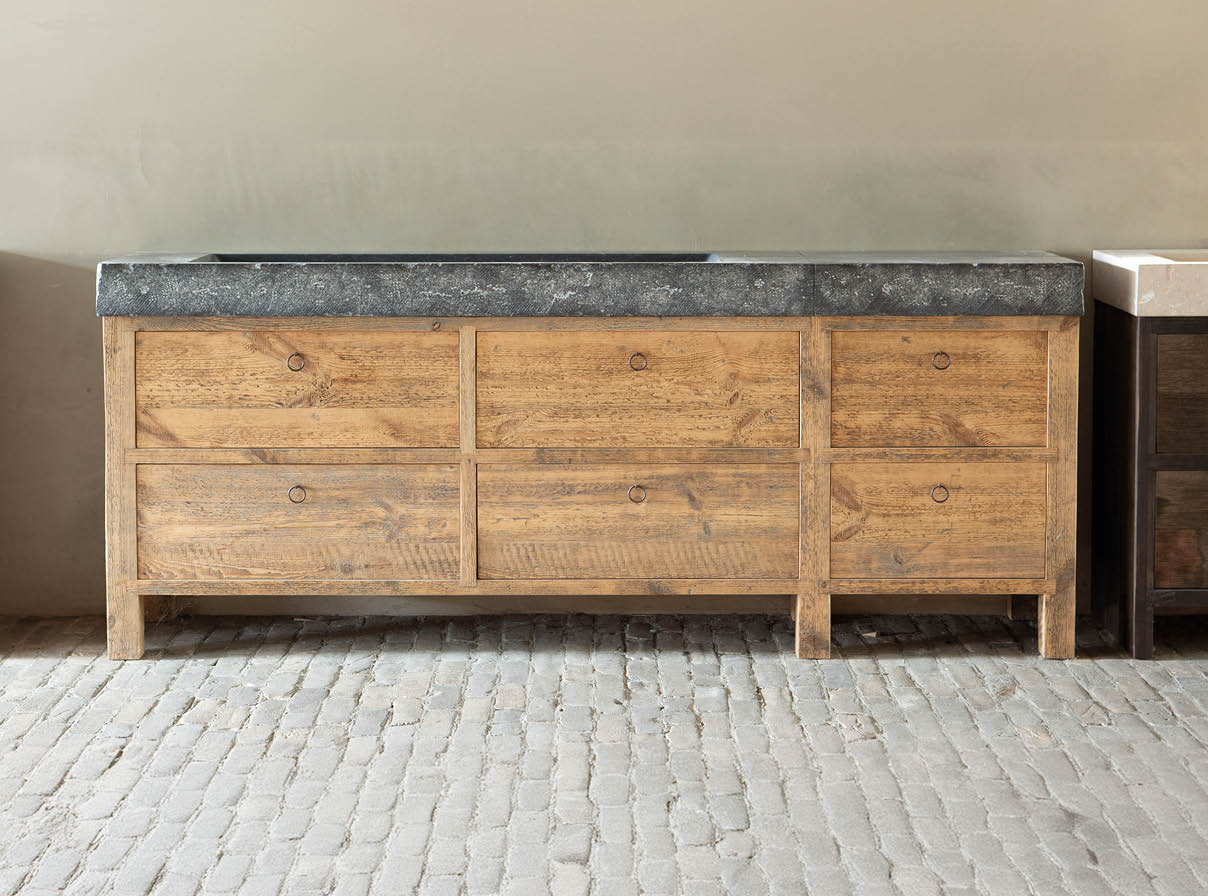oregon pine badkamermeubel oudebouwmaterialen hout badkamermeubels Oregon Pine hout ladekast belgisch hardsteen janvanijken