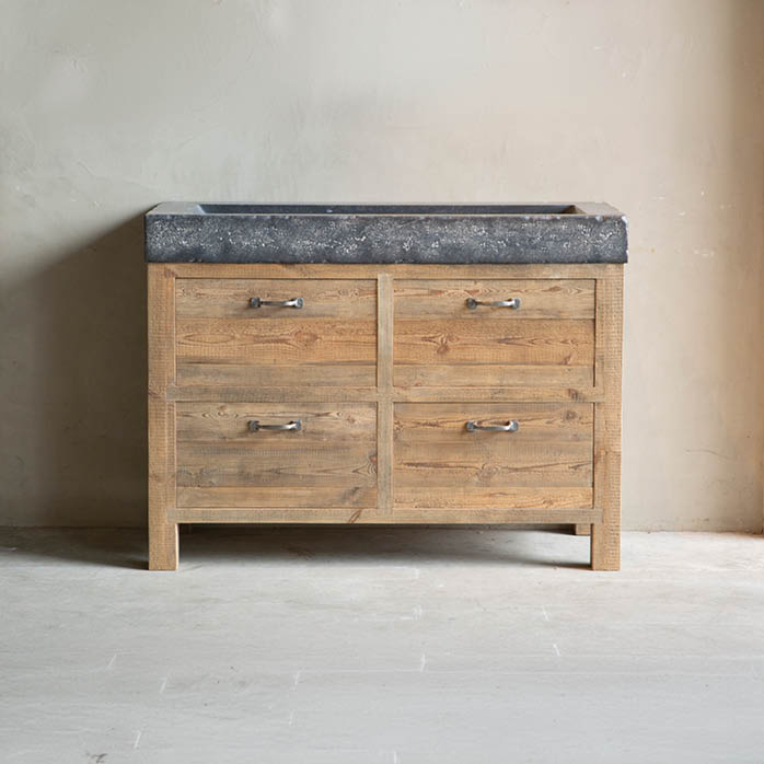 badkamermeubel Oregon pine oud hout wastafelmeubel hardsteen