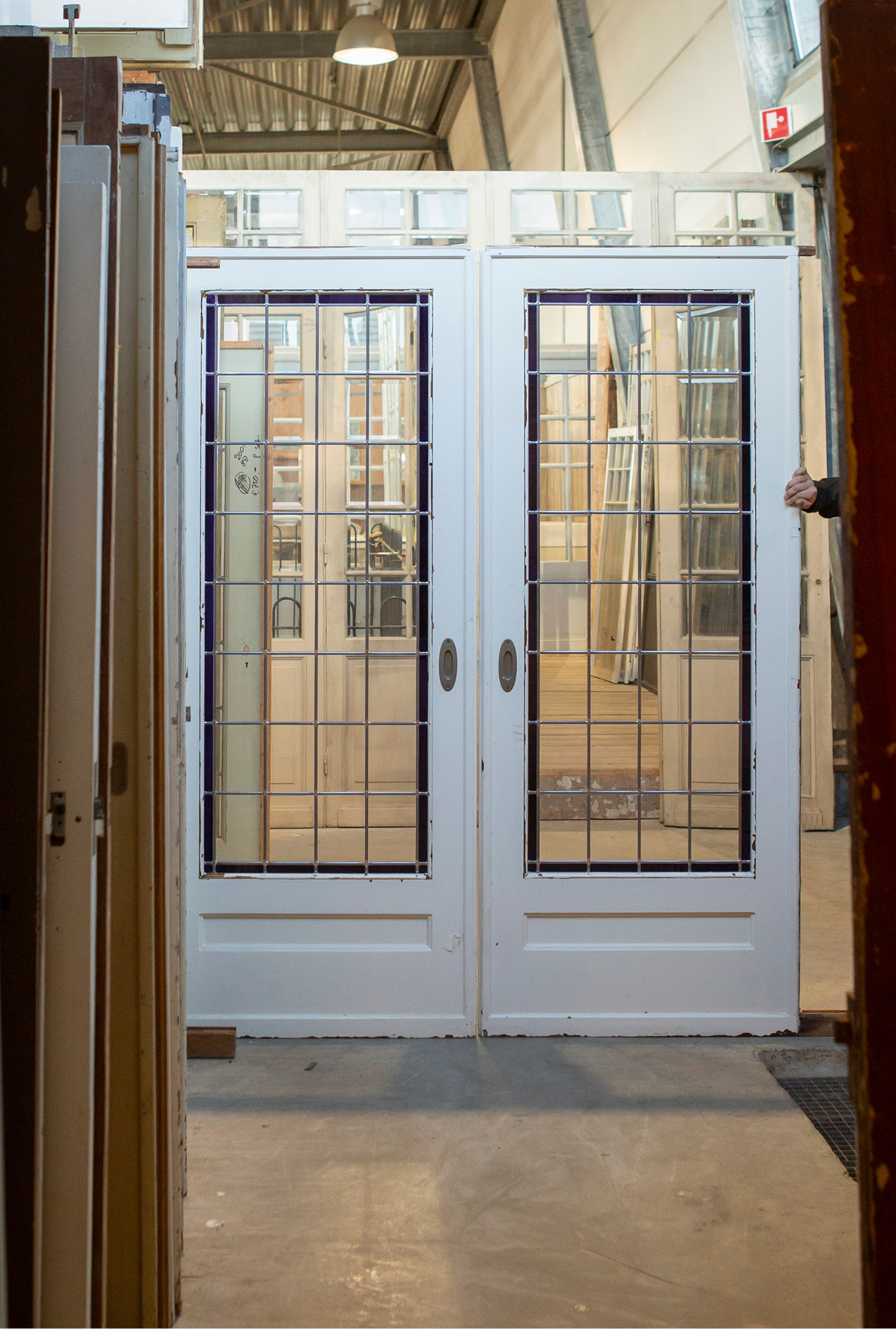 Gebruikte schuifdeuren gerestaureerd glas-in-lood 176×219 cm Gebruikte schuifdeuren gerestaureerd glas-in-lood 176x219 cm